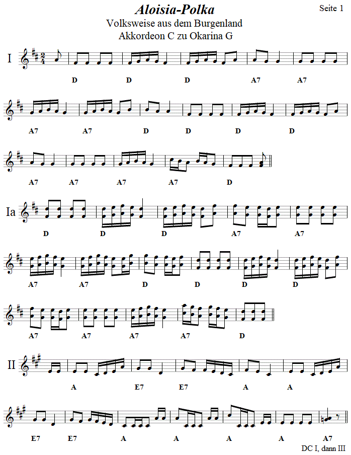 Aloisia-Polka, Begleitstimme fr Akkordeon zur Okarina, Seite 1. 
Bitte klicken, um die Melodie zu hren.
