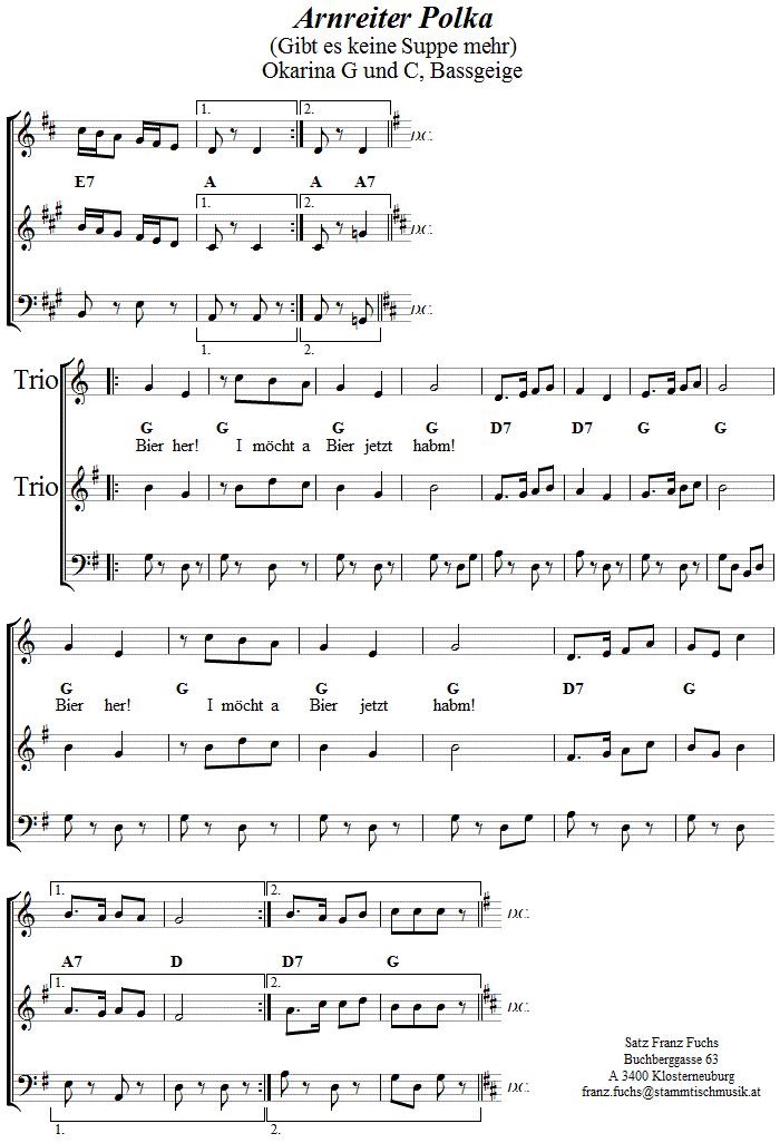 Arnreiter Polka in zweistimmigen Noten fr Okarina, Seite 2. 
Bitte klicken, um die Melodie zu hren.