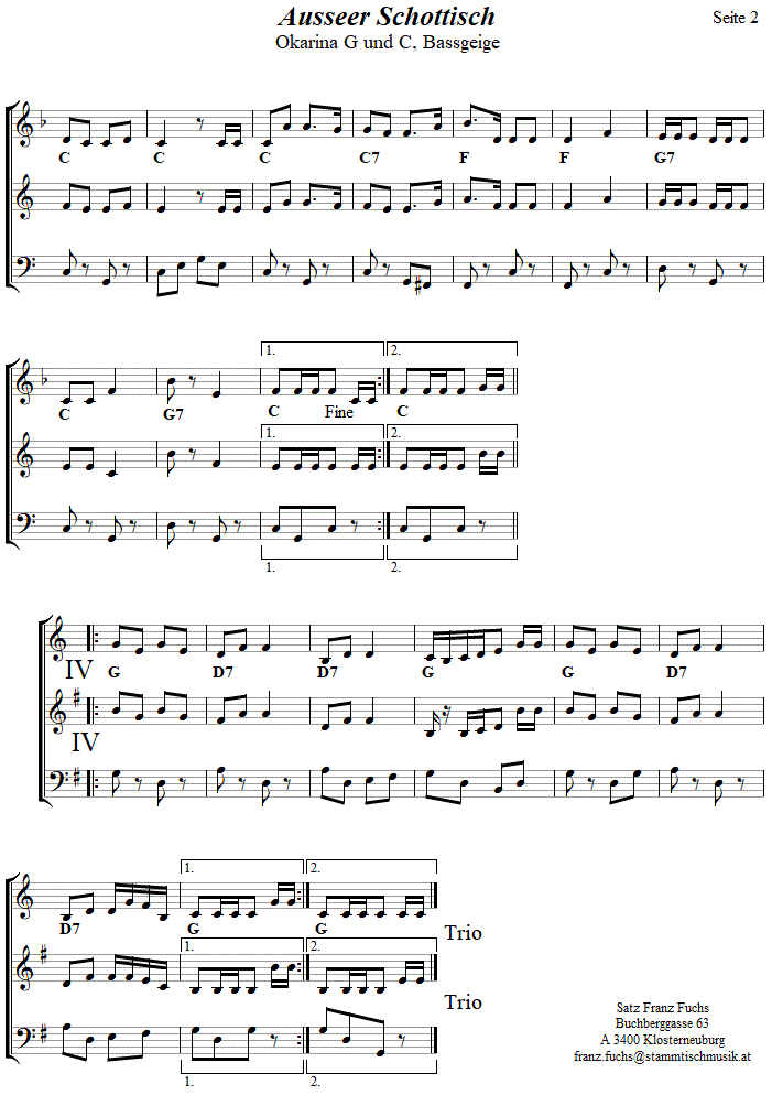 Ausseer Schottisch in zweistimmigen Noten fr Okarina, Seite 2. 
Bitte klicken, um die Melodie zu hren.