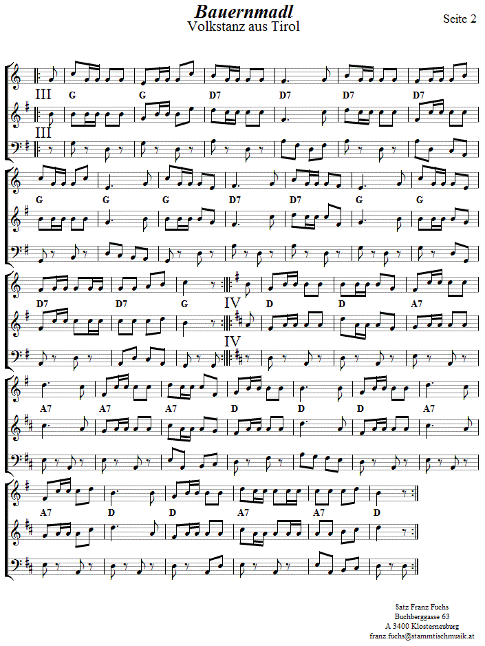 Bauernmadl in zweistimmigen Noten fr Okarina, Seite 2. 
Bitte klicken, um die Melodie zu hren.