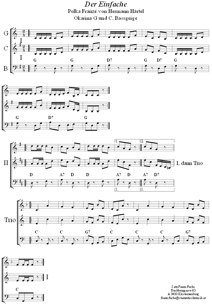 Der Einfache von Hermann Hrtel in zweistimmigen Noten fr Okarina, Seite 1. 
Bitte klicken, um die Melodie zu hren.