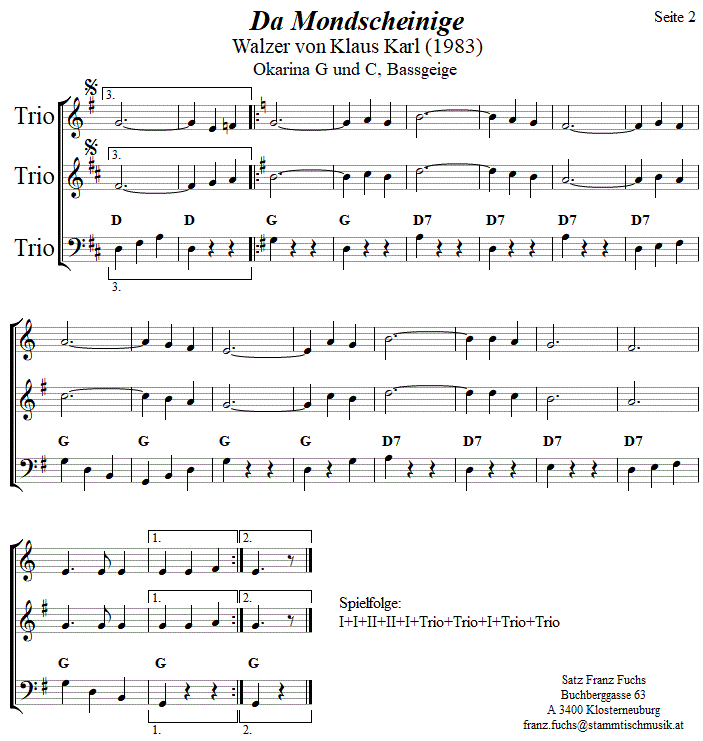 Mondscheiniger in zweistimmigen Noten fr Okarina, Seite 2. 
Bitte klicken, um die Melodie zu hren.