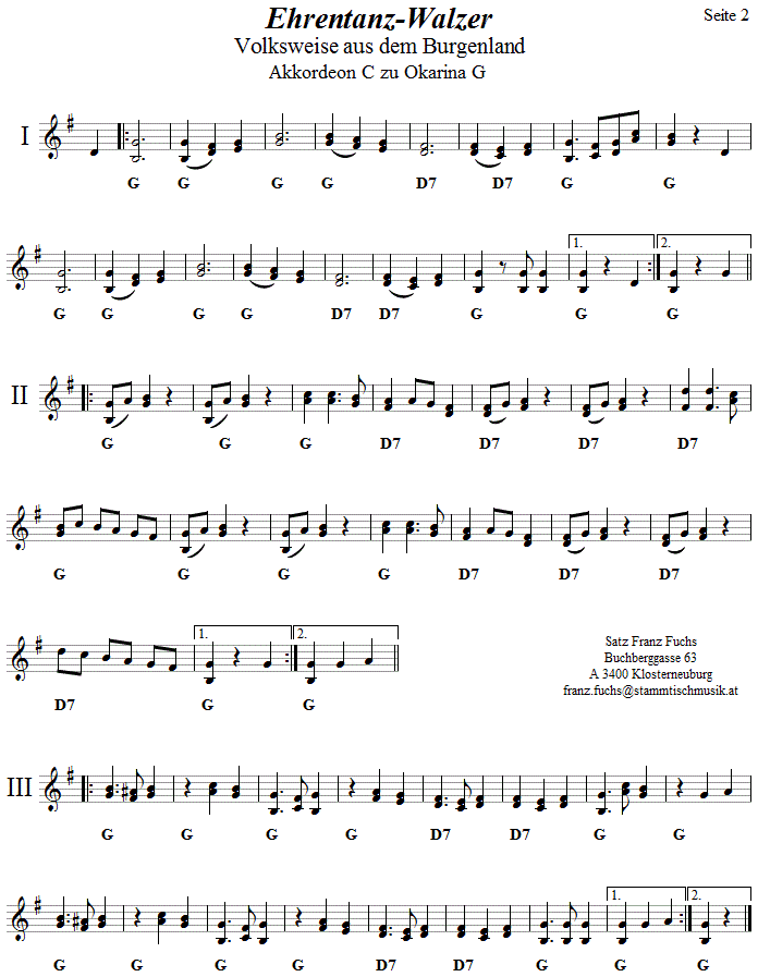 Ehrentanzwalzer, Begleitstimme fr Akkordeon zur Okarina, Seite 2. 
Bitte klicken, um die Melodie zu hren.