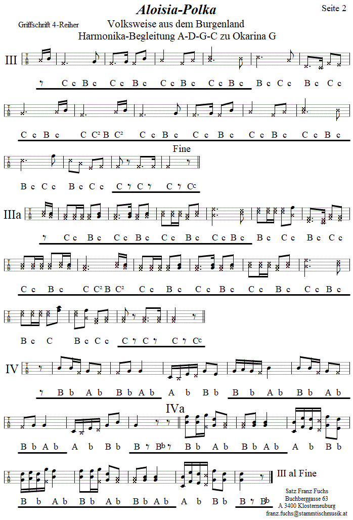 Aloisia-Polka, Begleitstimme fr Steirische Harmonika zur Okarina, Seite 2. 
Bitte klicken, um die Melodie zu hren.