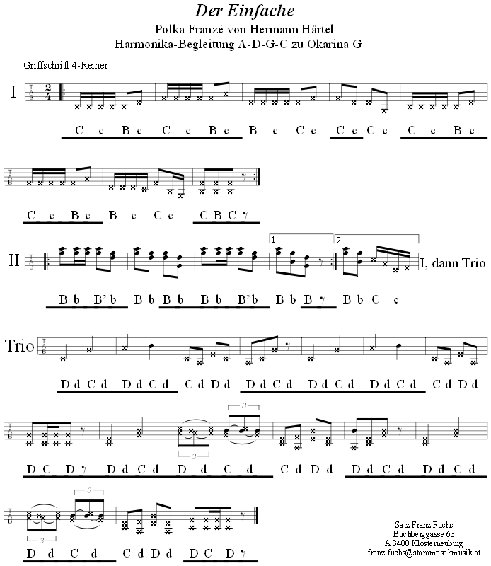 Der Einfache, Begleitstimme fr Steirische Harmonika zur Okarina. 
Bitte klicken, um die Melodie zu hren.
