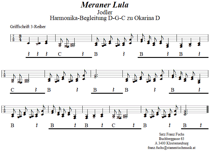 Alt-Matreier Walzer, Begleitstimme fr Steirische Harmonika zur Okarina, Seite 1. 
Bitte klicken, um die Melodie zu hren.