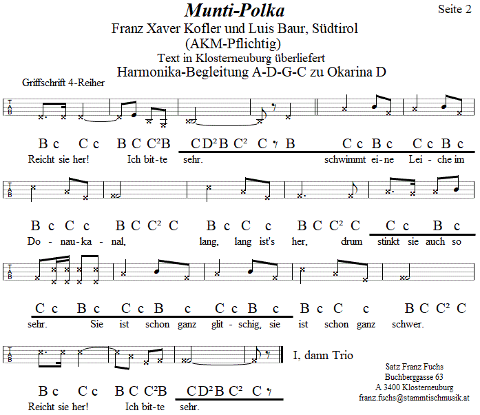 Michl-Polka, Begleitstimme fr Steirische Harmonika zur Okarina, Seite 2. 
Bitte klicken, um die Melodie zu hren.
