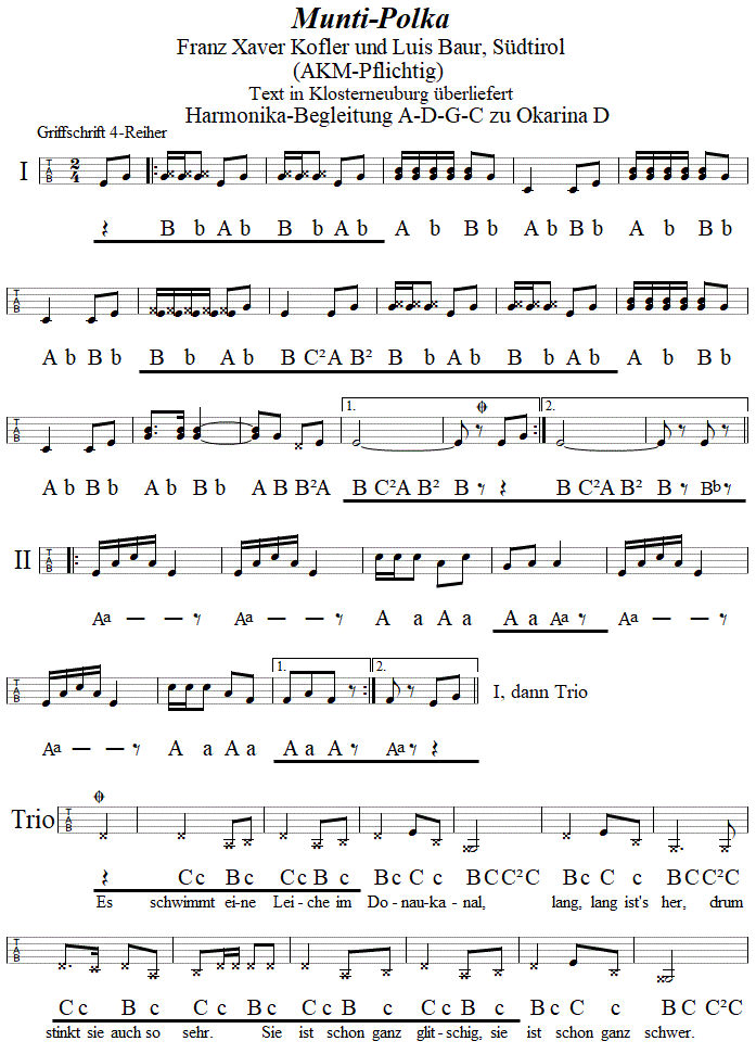 Michl-Polka, Begleitstimme fr Steirische Harmonika zur Okarina, Seite 1. 
Bitte klicken, um die Melodie zu hren.