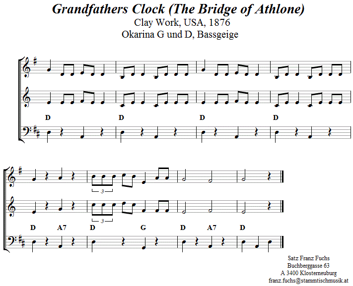 Grandfathers Clock (The Bridge of Athlone)  in zweistimmigen Noten fr Okarina, Seite 2. 
Bitte klicken, um die Melodie zu hren.