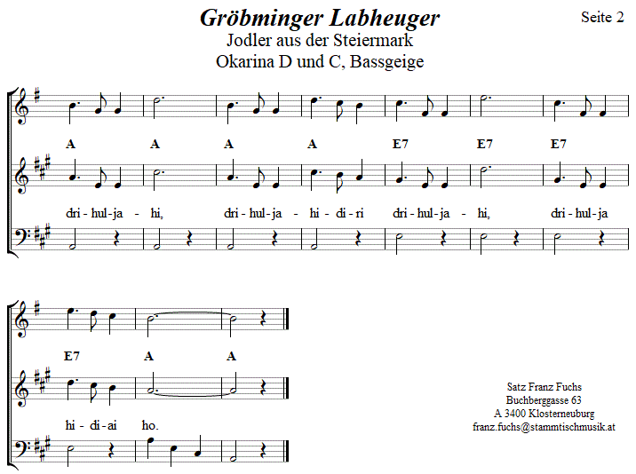 Grbminger Labheuger in zweistimmigen Noten fr Okarina, Seite 2. 
Bitte klicken, um die Melodie zu hren.