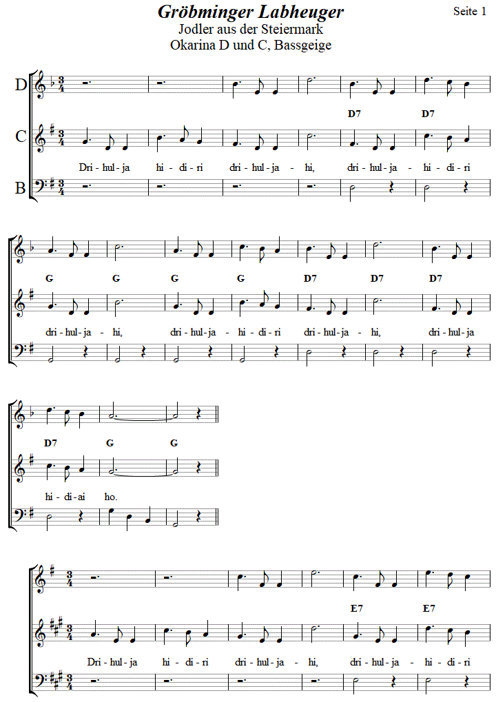 Grbminger Labheuger in zweistimmigen Noten fr Okarina, Seite 1. 
Bitte klicken, um die Melodie zu hren.