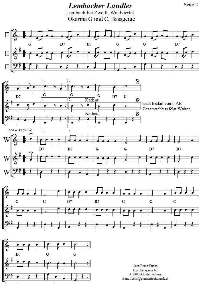 Lembacher Landler, Seite 2, in zweistimmigen Noten fr Okarina. 
Bitte klicken, um die Melodie zu hren.
