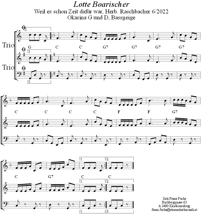 Lotte Boarischer, Seite 2, in zweistimmigen Noten fr Okarina. 
Bitte klicken, um die Melodie zu hren.