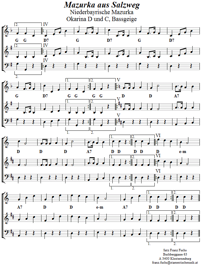 Mazurka aus Salzweg, Seite 2, in zweistimmigen Noten fr Okarina. 
Bitte klicken, um die Melodie zu hren.
