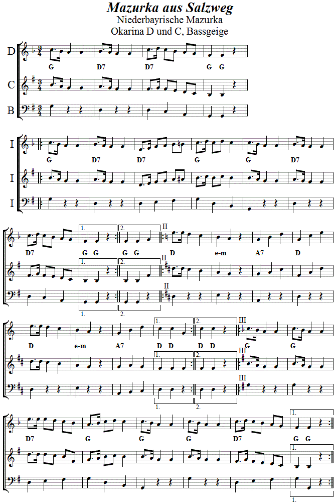 Mazurka aus Salzweg, Seite 1, in zweistimmigen Noten fr Okarina. 
Bitte klicken, um die Melodie zu hren.