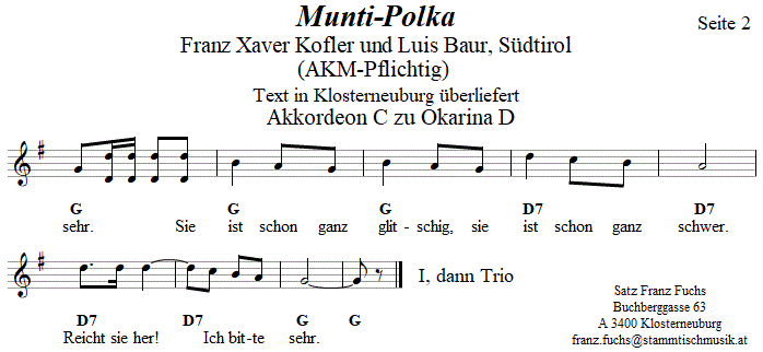 Munti-Polka, Begleitstimme fr Akkordeon zur Okarina, Seite 2. 
Bitte klicken, um die Melodie zu hren.