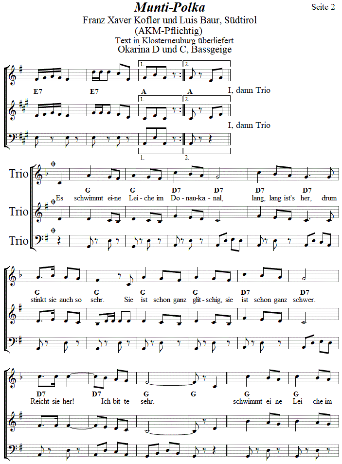 Munti-Polka in zweistimmigen Noten fr Okarina, Seite 2. 
Bitte klicken, um die Melodie zu hren.