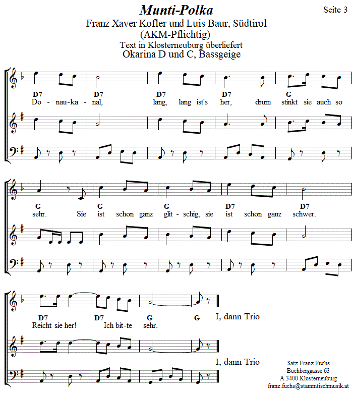 Munti-Polka in zweistimmigen Noten fr Okarina, Seite 3. 
Bitte klicken, um die Melodie zu hren.