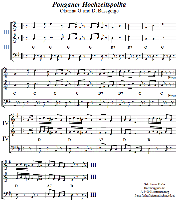 Pongauer Hochzeitspolka  in zweistimmigen Noten fr Okarina, Seite 2. 
Bitte klicken, um die Melodie zu hren.