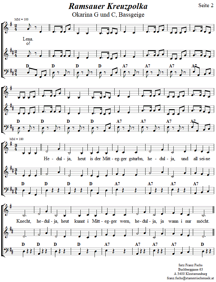 Ramsauer Kreuzpolka, Seite 2, in zweistimmigen Noten fr Okarina. 
Bitte klicken, um die Melodie zu hren.