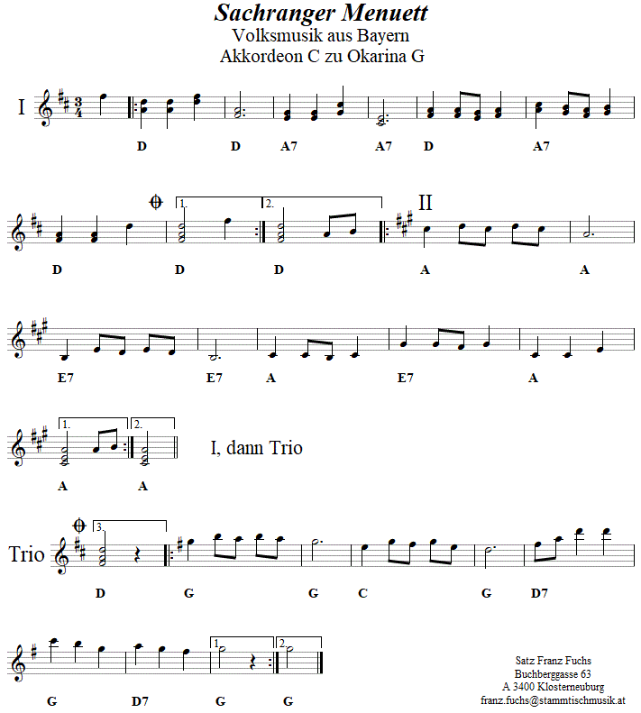 Sachranger Menuett, Begleitstimme fr Akkordeon zur Okarina, Seite 1. 
Bitte klicken, um die Melodie zu hren.