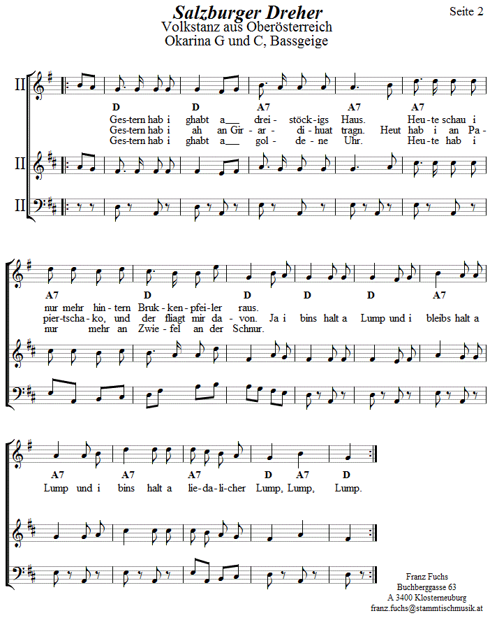 Salzburger Dreher in zweistimmigen Noten fr Okarina, Seite 2. 
Bitte klicken, um die Melodie zu hren.