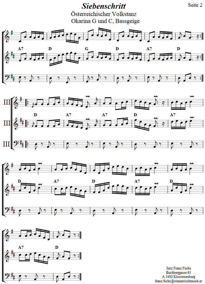 Siebenschritt in zweistimmigen Noten fr Okarina, Seite 2. 
Bitte klicken, um die Melodie zu hren.