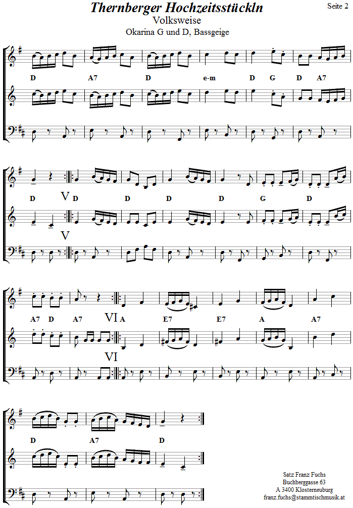 Thernberger Hochzeitsstckln  in zweistimmigen Noten fr Okarina, Seite 2. 
Bitte klicken, um die Melodie zu hren.