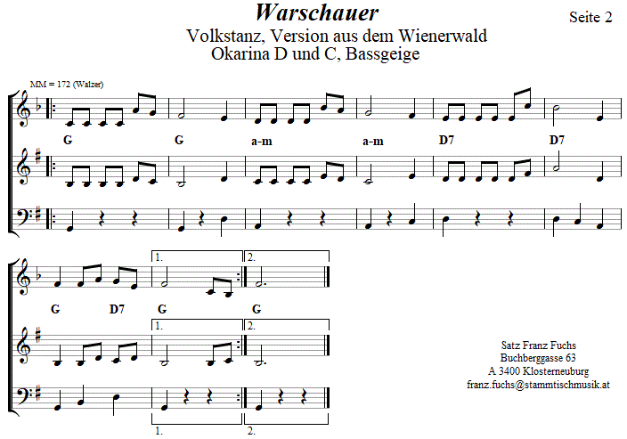 Warschauer  in zweistimmigen Noten fr Okarina, Seite 2. 
Bitte klicken, um die Melodie zu hren.