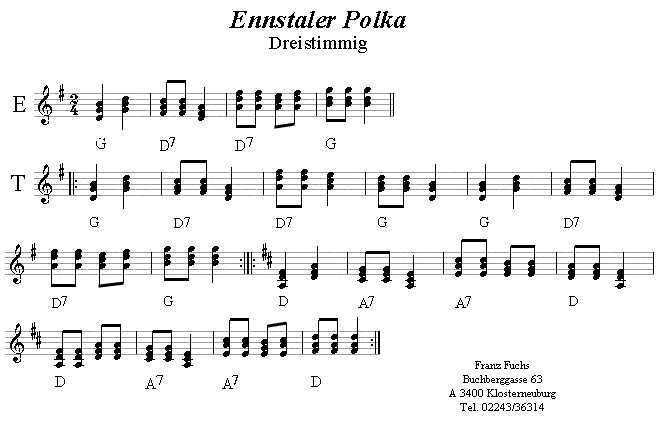 Ennstaler Polka three parallel voices.
Please click, then the notes ring out.