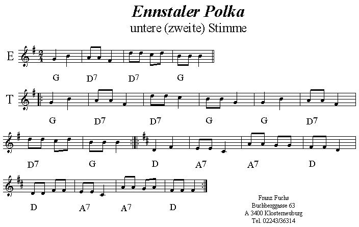 Zweite Stimme (Unterstimme).
Bitte klicken, dann erklingen die Noten.