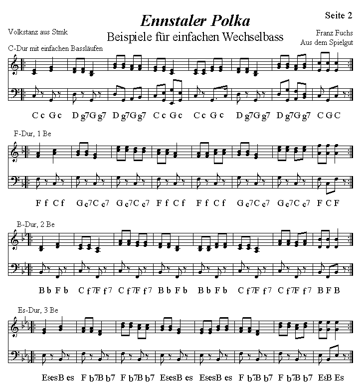 Alternating bass with Ennstaler Polka (two voices). Page 2.
Please click, then the notes ring out.