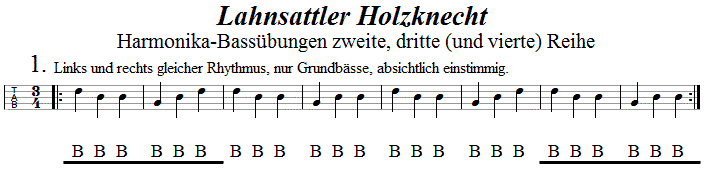 Bassübung 1 in Griffschrift für Steirische Harmonika. 
Bitte klicken, um die Melodie zu hören.