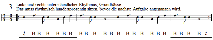 Bassübung 3 in Griffschrift für Steirische Harmonika. 
Bitte klicken, um die Melodie zu hören.