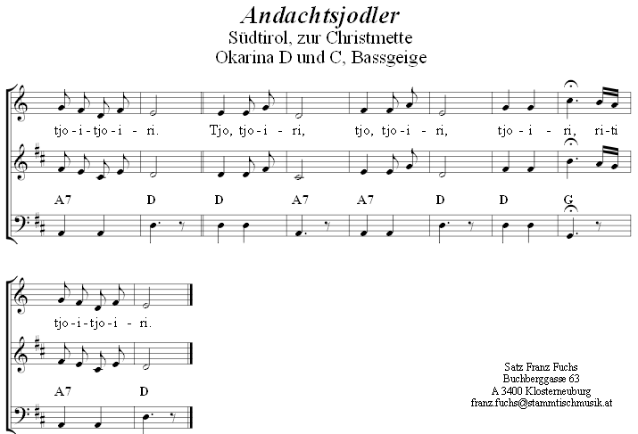 Andachtsjodler in zweistimmigen Noten für Okarina, Seite 2. 
Bitte klicken, um die Melodie zu hören.