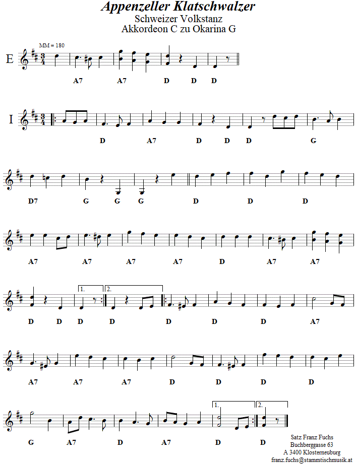 Annenwalzer, Begleitstimme fr Akkordeon zur Okarina, Seite 1. 
Bitte klicken, um die Melodie zu hren.