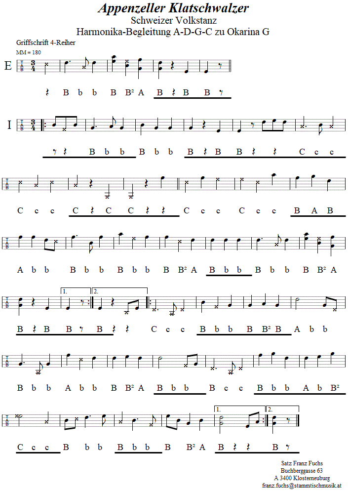 Annenwalzer, Begleitstimme fr Steirische Harmonika zur Okarina, Seite 1. 
Bitte klicken, um die Melodie zu hren.