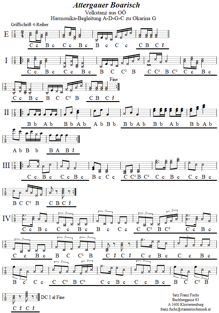 Attergauer Boarisch, Begleitstimme fr Steirische Harmonika zur Okarina. 
Bitte klicken, um die Melodie zu hren.