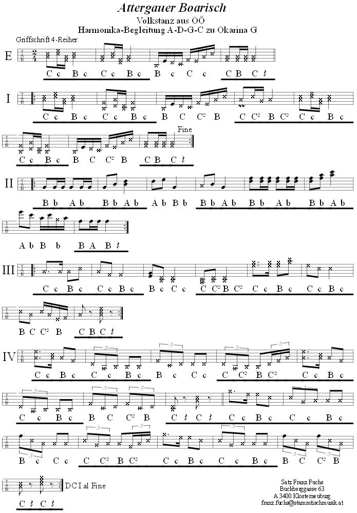 Attergauer Boarisch, Begleitstimme für Steirische Harmonika zur Okarina. 
Bitte klicken, um die Melodie zu hören.
