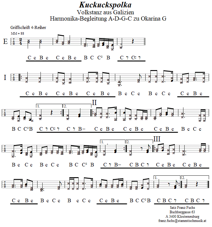 Kuckuckspolka Begleitstimme fr Steirische Harmonika zur Okarina. 
Bitte klicken, um die Melodie zu hren.