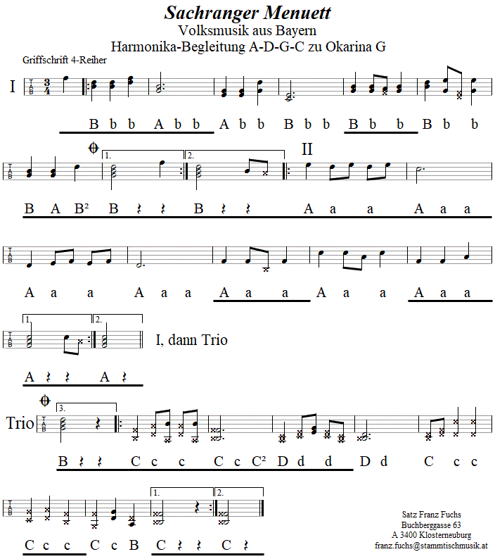 Rinner Landler, Begleitstimme fr Steirische Harmonika zur Okarina, Seite 1. 
Bitte klicken, um die Melodie zu hren.