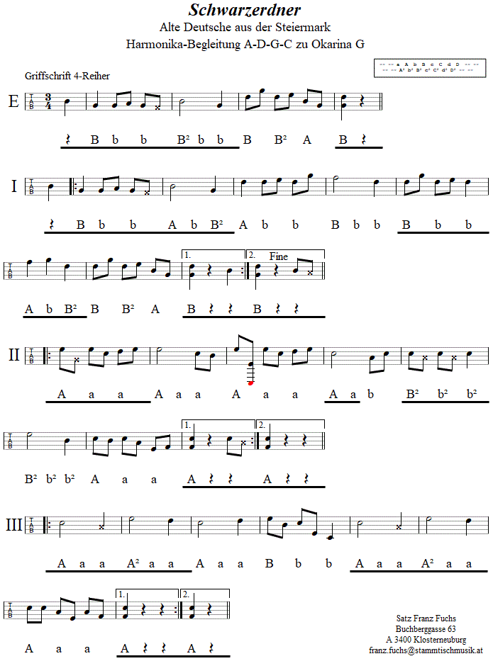 Schwarzerdner Begleitstimme fr Steirische Harmonika zur Okarina. 
Bitte klicken, um die Melodie zu hren.