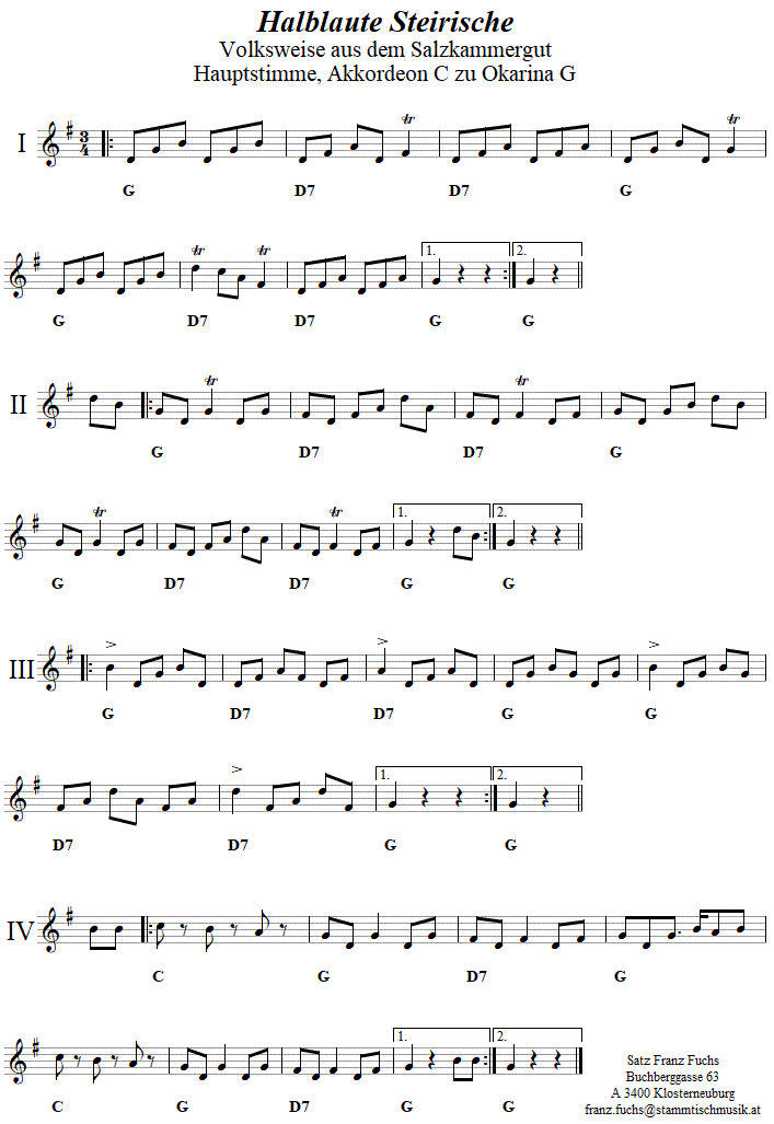 Halblaute Steirische, Begleitstimme fr Akkordeon zur Okarina, 
Bitte klicken, um die Melodie zu hren.