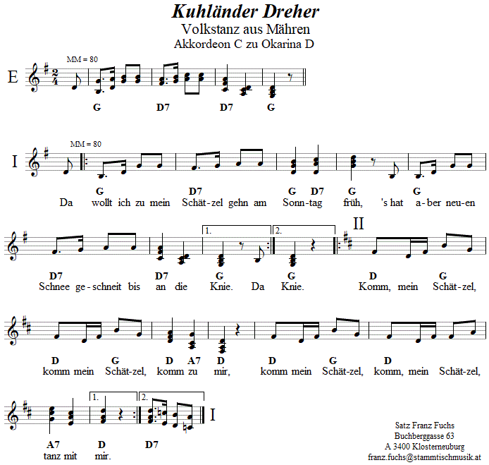 Kuhlnder Dreher Begleitstimme fr Akkordeon zur Okarina. 
Bitte klicken, um die Melodie zu hren.