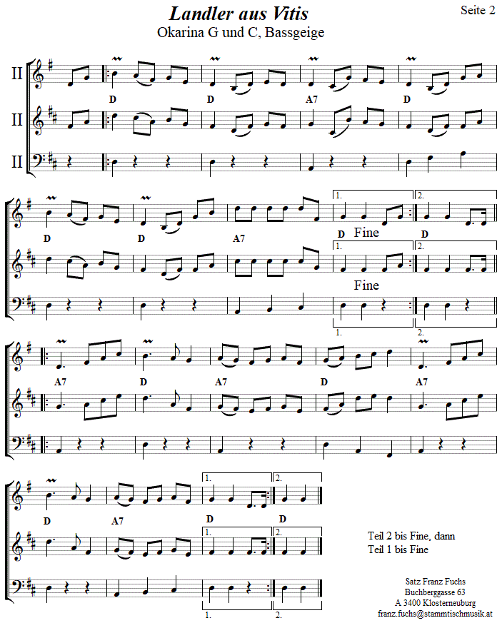 Landler aus Vitis, Seite 2, in zweistimmigen Noten fr Okarina. 
Bitte klicken, um die Melodie zu hren.