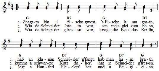 Zweistimmiges Lied vom Schneider. Bitte klicken, um die 
Melodie zu hren.