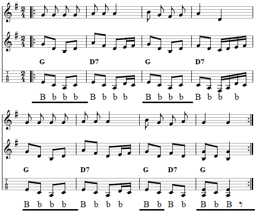 Begleitung mit zerlegten Akkorden und bergngen. Bitte klicken, um die 
Begleitung zu hren.